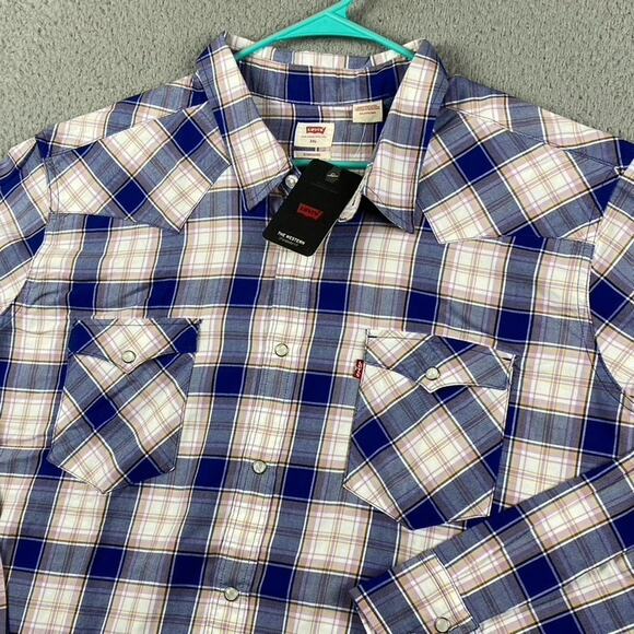 Levi's The Western Stnadar Fit Button Shirt Men's 3XL Purple Plaid New Causal - Picture 1 of 10